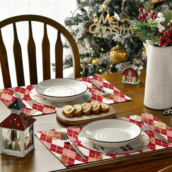 Nutcracker Placemats Christmas Decor Red Xmas Holiday Table Decorations Set 4 - Picture 8 of 8